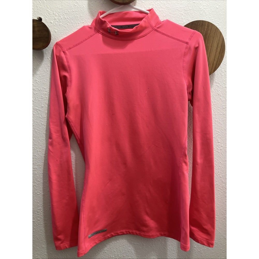 Under Armour Compression ColdGear Shirt Womens Medium Neon Pink Long Sleeve